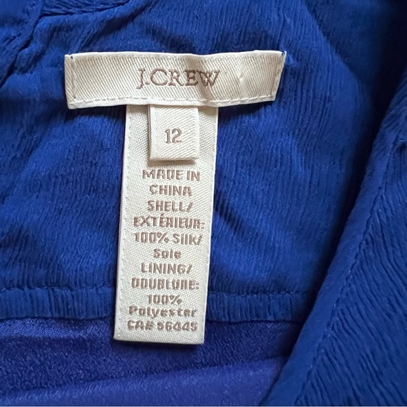 J. Crew 100% Silk Bright Royal Blue Button Up Back Long Sleeve Lined Top sz 12 - Picture 3 of 6